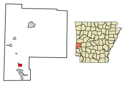 Location of Wickes in Polk County, Arkansas.