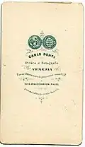 Carlo Ponti Trademark, print on card, reverse of photographic print