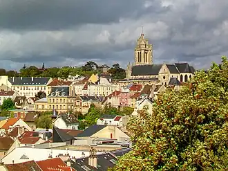 A view of the cathedral of Saint-Maclou, from the Garden of Five Senses, on the promontory of the castle