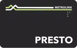 PRESTO card. Note the Braille letter P.