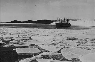 USNS Private John R. Towle underway in pack ice near Antarctica