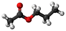 Ball-and-stick model of the propyl acetate molecule