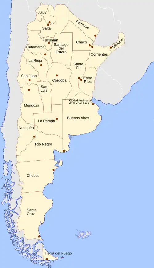 Map of Argentina with provinces labeled