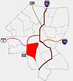 Location of the West End within Providence