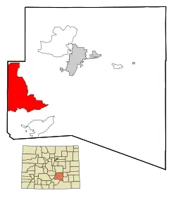 Location of the Beulah Valley CDP in Pueblo County, Colorado.