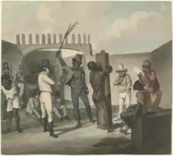 Punishing slaves at Calabouço, in Rio de Janeiro, c. 1822