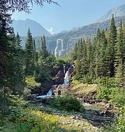 Pyramid Falls which flow out of Margaret Lake into Mokowanis Lake