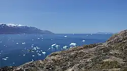 Qasigissat Bay on the coast of Uummannaq Island opens into Sarqarput Strait