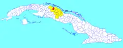 Quemado de Güines municipality (red) within Villa Clara Province (yellow) and Cuba