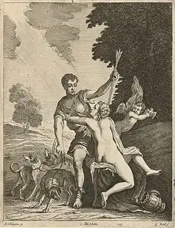 Engraving of Venus and Adonis, after a painting by Andrea Schiavone