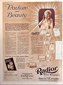 Radior cosmetics containing radium, 1918