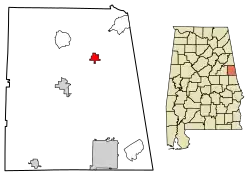 Location of Woodland in Randolph County, Alabama.