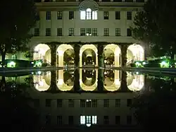 Beckman Institute at Caltech, reflected in water