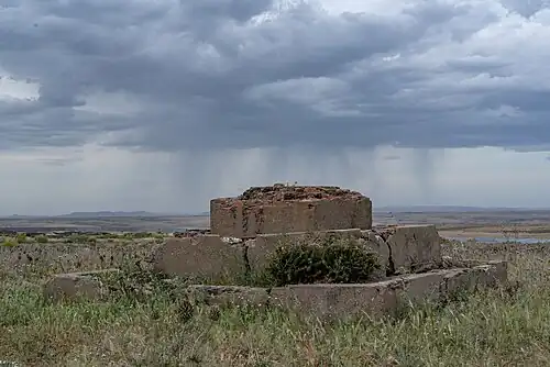 Remains of the cross that presided over the entrance to the Castuera concentration camp