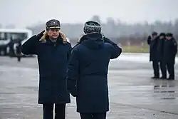 Kobylash receiving Tu-22M3 crews at Shaykovka air base after bombing missions in Syria