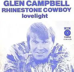 Cover image from Glen Campbell's hit single recording "Rhinestone Cowboy"