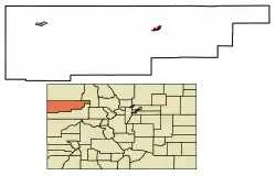 Location of Meeker in Rio Blanco County, Colorado.
