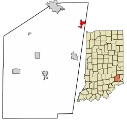 Location of Sunman in Ripley County, Indiana.