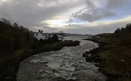 River Inver entering Loch Inver at dusk
