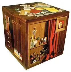 The Cube&nbsp;(1984–85), with above-right portrait of Jan van Eyck