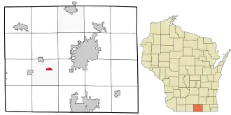 Location in Rock County and the state of Wisconsin.