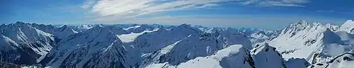 Battle Range, from summit of Typee Mountain. Nautilus Mountain at upper left corner.