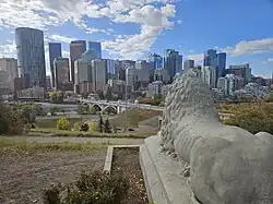 SRestored lion statue overlooking Centre Street Bridge