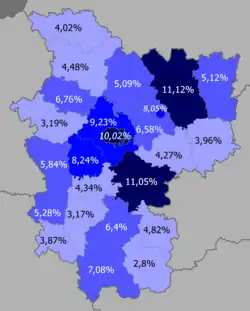 Russians in the region &nbsp;&nbsp;>10% &nbsp;&nbsp;8–10% &nbsp;&nbsp;5–8% &nbsp;&nbsp;<5%