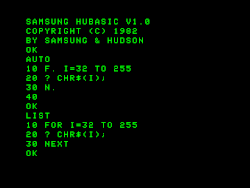 HuBASIC program listing