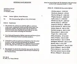 letter from Admiral Byrd to Commanding Officer, USS Concord, commemorating the loss of 24 men during a special mission