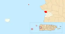 Location of Sabanetas within the municipality of Mayagüez shown in red