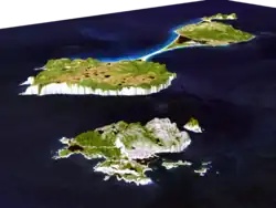 Vertically exaggerated model of the archipelago of Saint Pierre and Miquelon