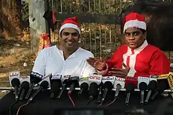 Patel with Johny lever at the completion shoot of Hotel Beautifool press conference