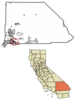 Location of Highland in San Bernardino County, California.