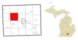 Location within Jackson County (red) and administered portions of Parma village (pink)