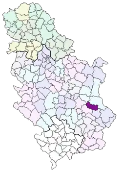 Location of Svrljig municipality in Serbia