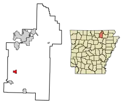 Location of Evening Shade in Sharp County, Arkansas.