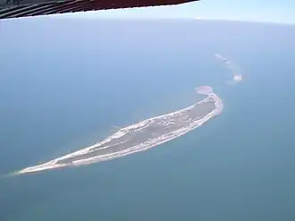 Aerial photograph of two narrow islands