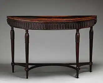 Side table with many acanthus leaves and two bucrania; by Robert Adam; c.1780 with later addition; mahogany; overall: 88.6 × 141.3 × 57.1 cm; Metropolitan Museum of Art