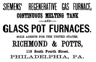 magazine advertisement for importers of Siemens glass production products