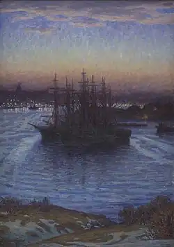 Painting of an anchored ship