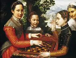 Portrait of the Artist's Sisters Playing Chess, showing from left to right: Lucia, Europa, and Minerva, 1555