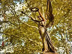 The Soldiers and Sailors Monument (1896) is dedicated to Union soldiers and sailors who died during the American Civil War. It is marked 1861–1865. It is located at Major Mark Park on Hillside Avenue (NY&nbsp;25) at 176th Street.[22]