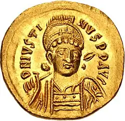 Golden coin depicting Justin I