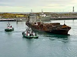 Damaged Cargo ship Solong arrives in Aberdeen South Harbour