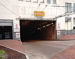 Western portal of the Harvard bus tunnel connects to Mount Auburn Street (behind camera viewpoint)