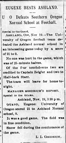 A newspaper article describing the playing of a football game, 1900