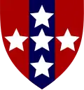 Southern Command Royal Army Ordnance Corps (second pattern) (Red with a vertical blue stripe and white stars)