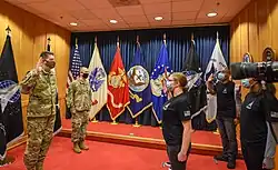 Vice Chief of Space Operations General David D. Thompson swears in the first four enlisted Space Force recruits (20 October 2020).
