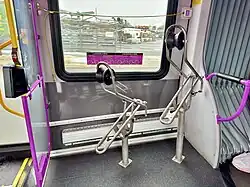 Interior bicycle rack on a bus